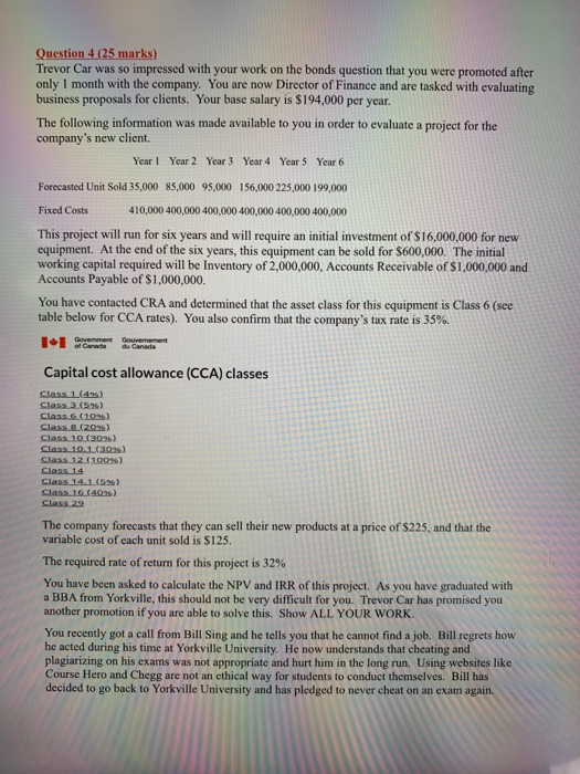  Question 4 (25 marks) Trevor Car was so impressed with your