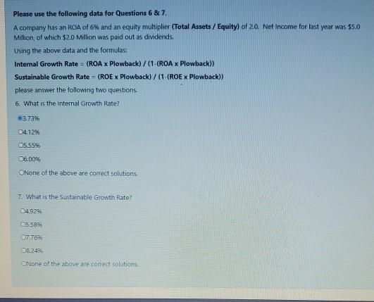  Please andwer 6 & 7 Please use the following data for