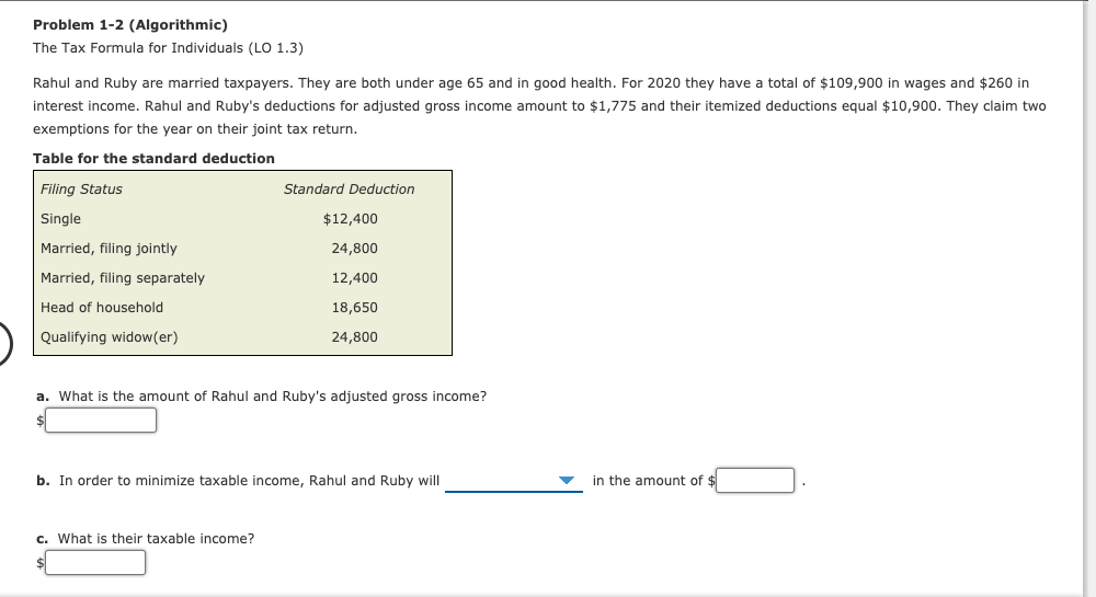 Problem 1-2 (Algorithmic) The Tax Formula for Individuals (LO 1.3) Rahul