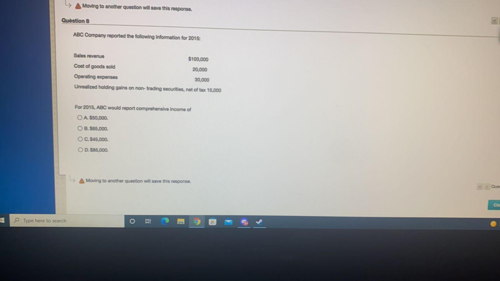 Moving to another question will save this response. Question 8 ABC