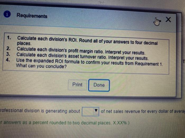 pla $ Residential Professional Net Sales Revenue Operating Income Average Total Assets