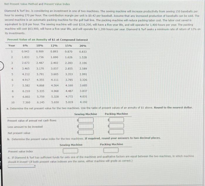  Net Present Value Method and Present Value Index Diamond & Turf