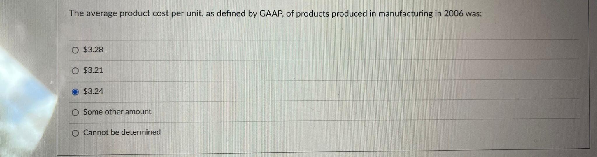  The average product cost per unit, as defined by GAAP, of