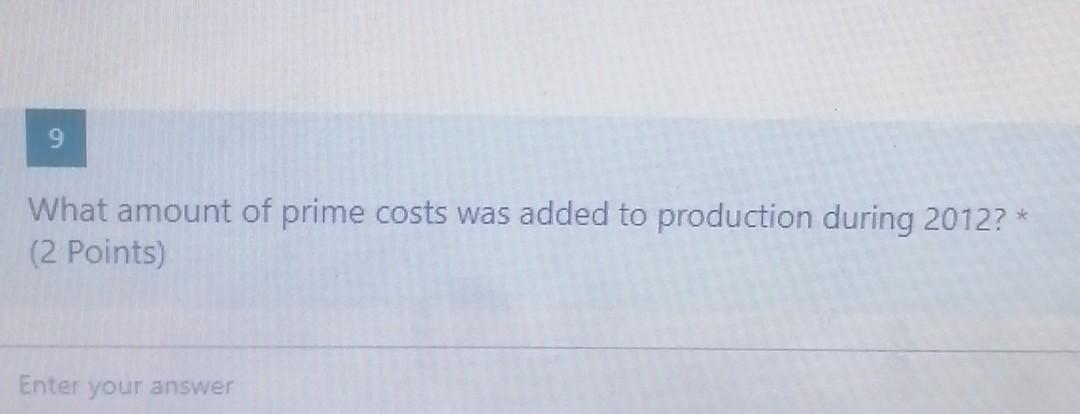 activities during 2012: Direct materials: Beginning inventory Purchases Ending inventory Direct manufacturing