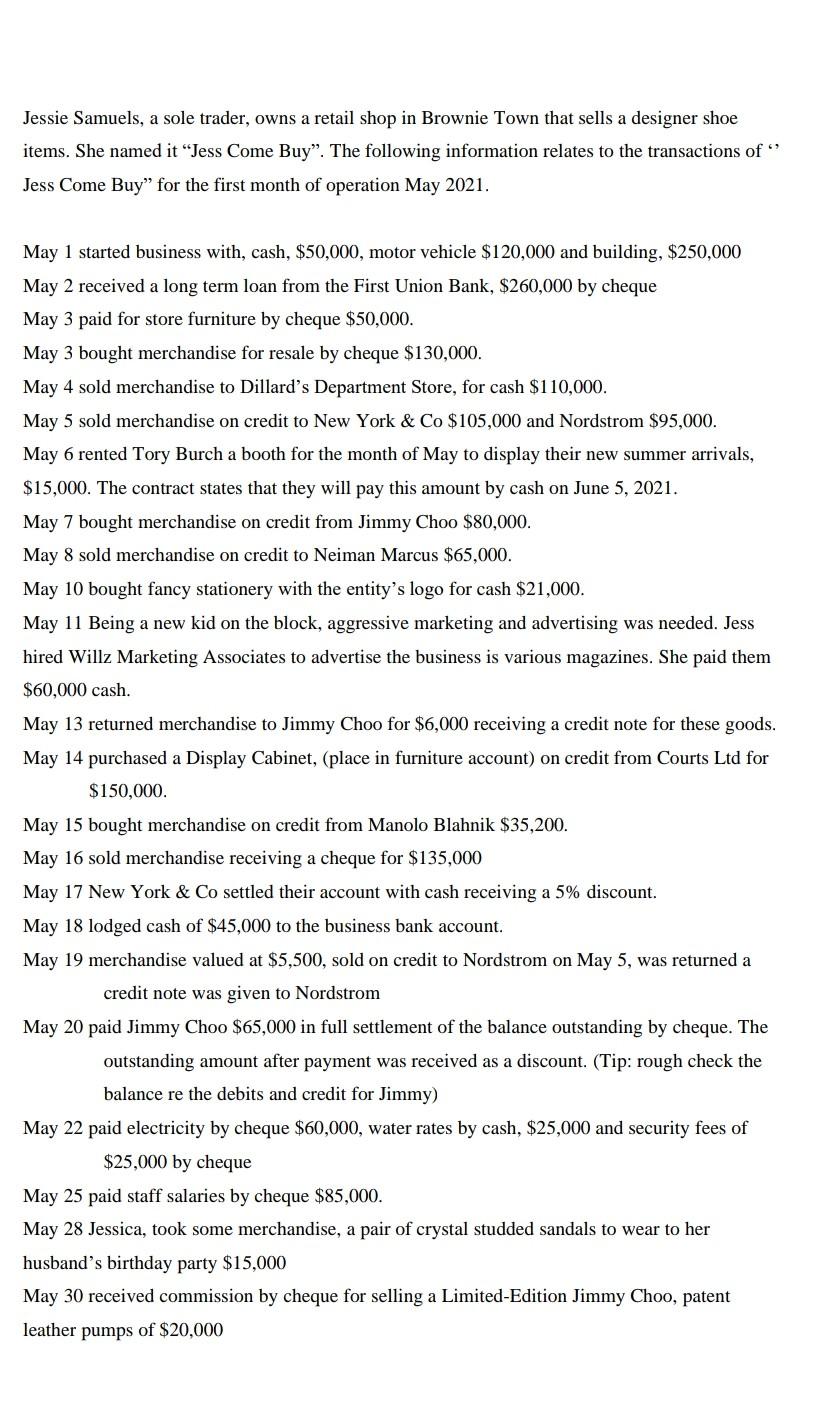 ONLY PART E TO F NEEDED Jessie Samuels, a sole trader,