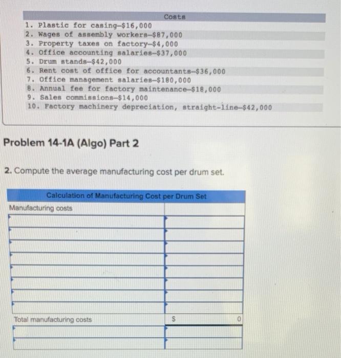 below. Listed here are the costs associated with the production of 1,000