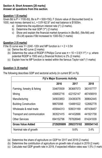  Section A: Short Answers (20 marks) Answer all questions from this