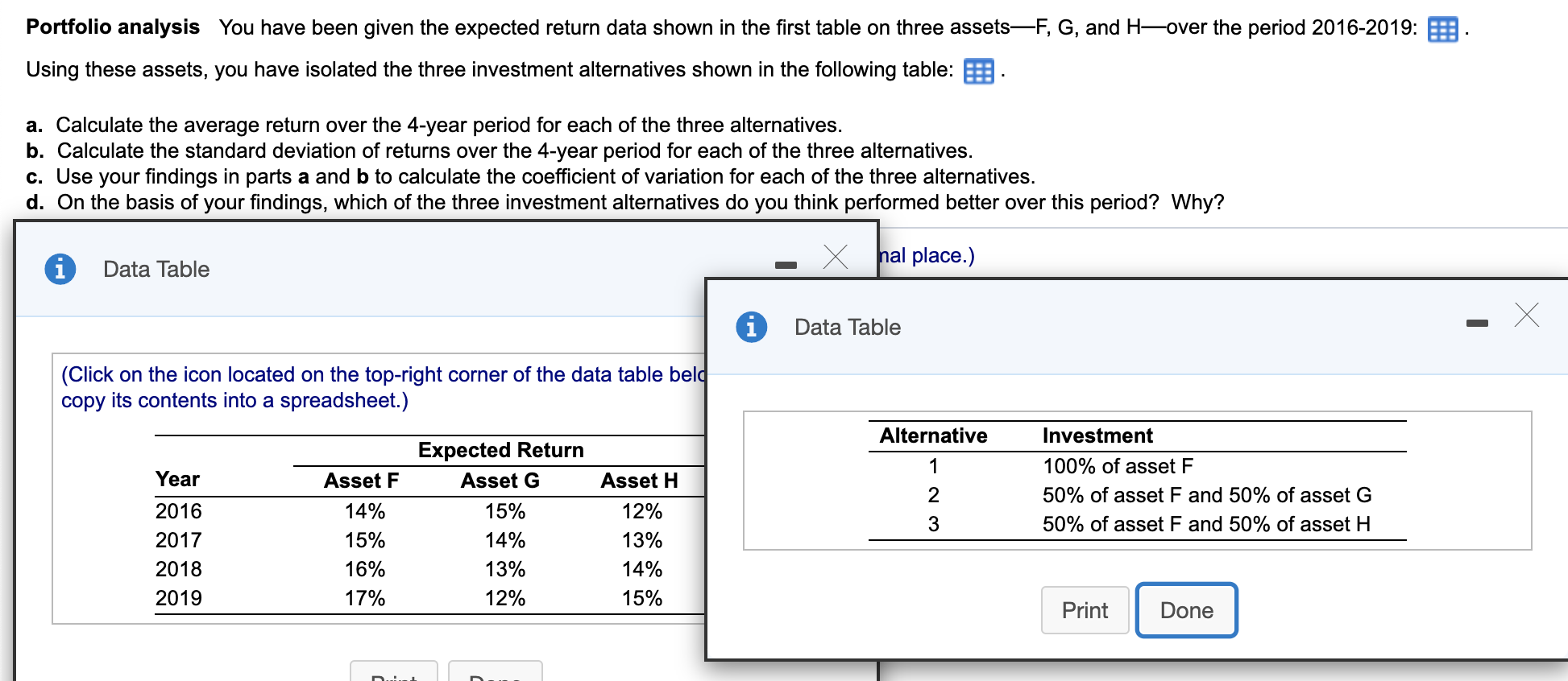  Portfolio analysis You have been given the expected return data shown