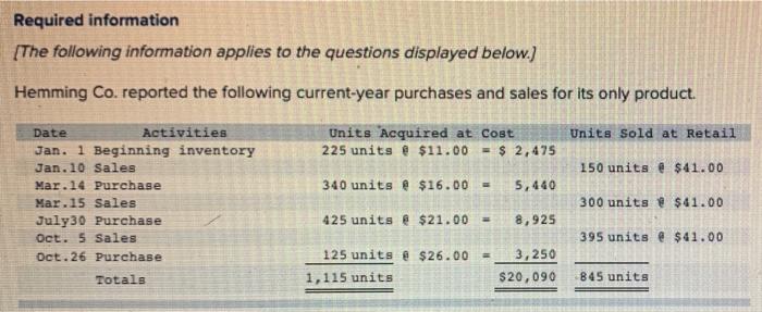  Use these for the activity for B Required information [The following