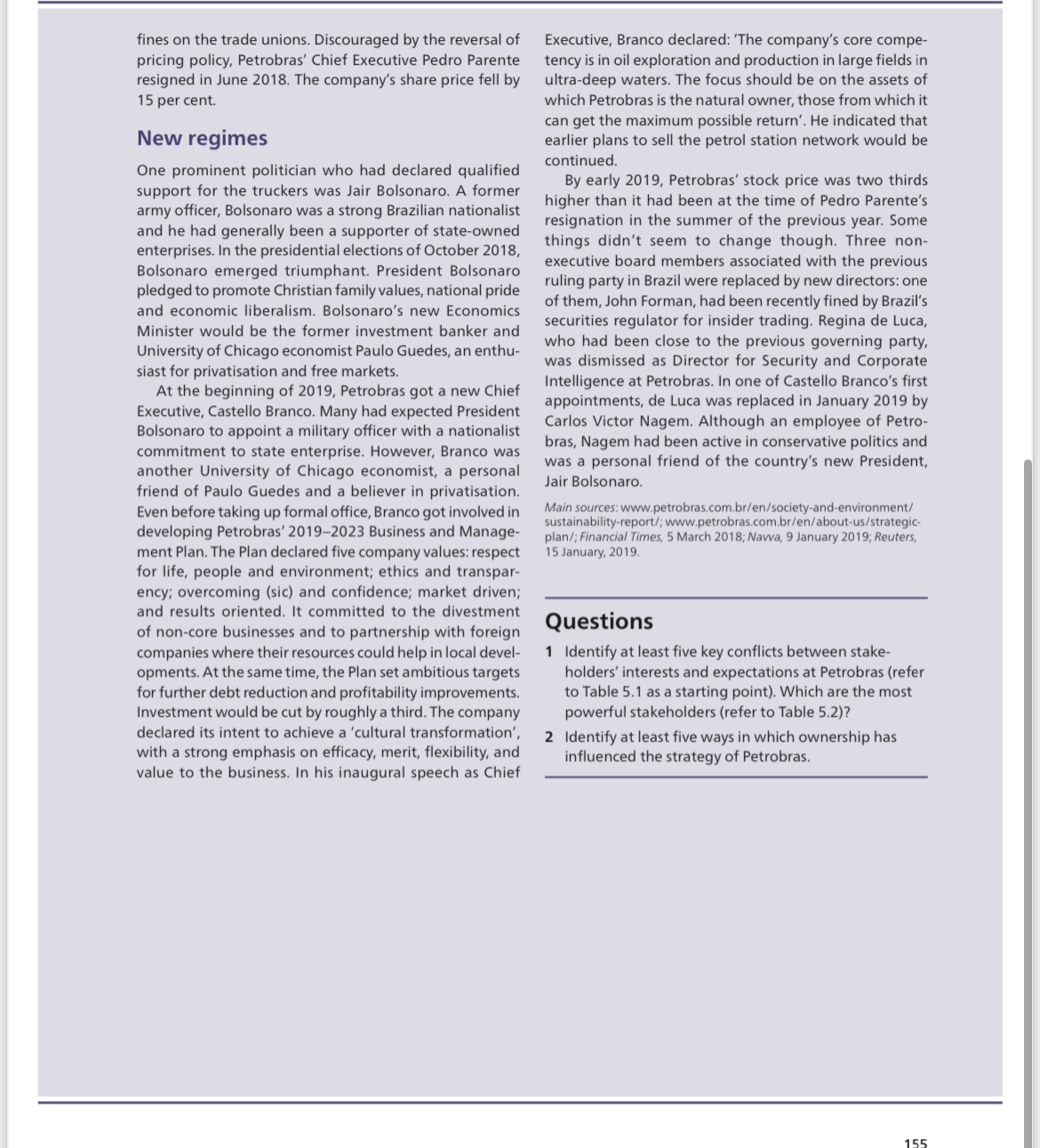 least five key conflicts between stakeholders' interests and expectations at Petrobras. In