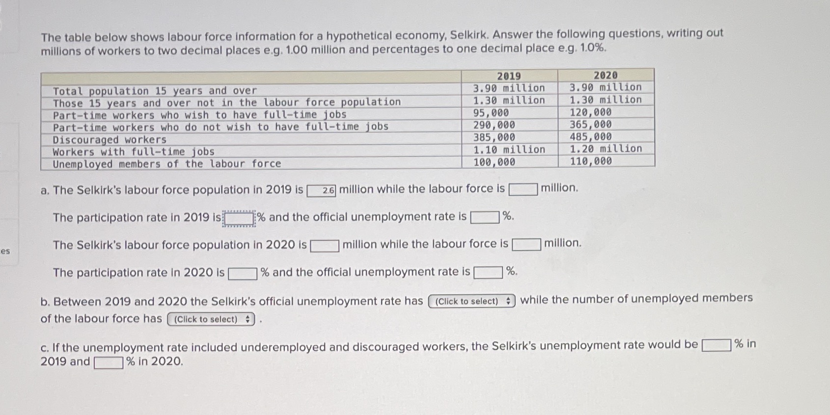 Just need answer no calculations needed The table below shows labour force