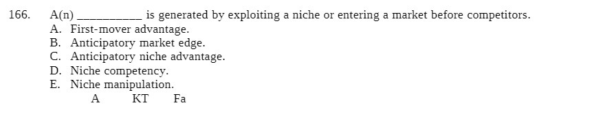  166. A(n] is generated by exploiting a niche or entering a