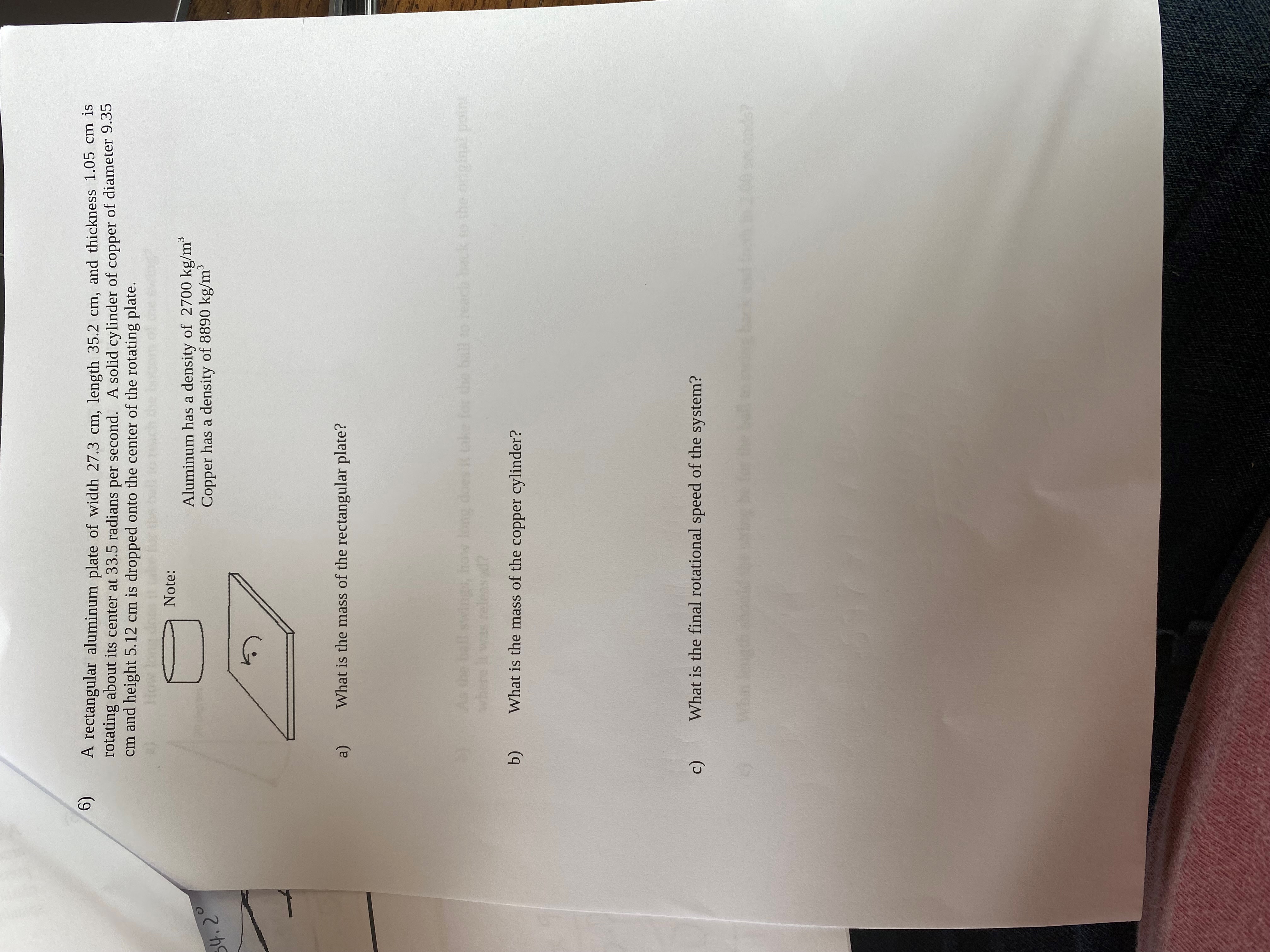 A rectangular aluminum plate of width 27.3 cm, length 35.2 cm,