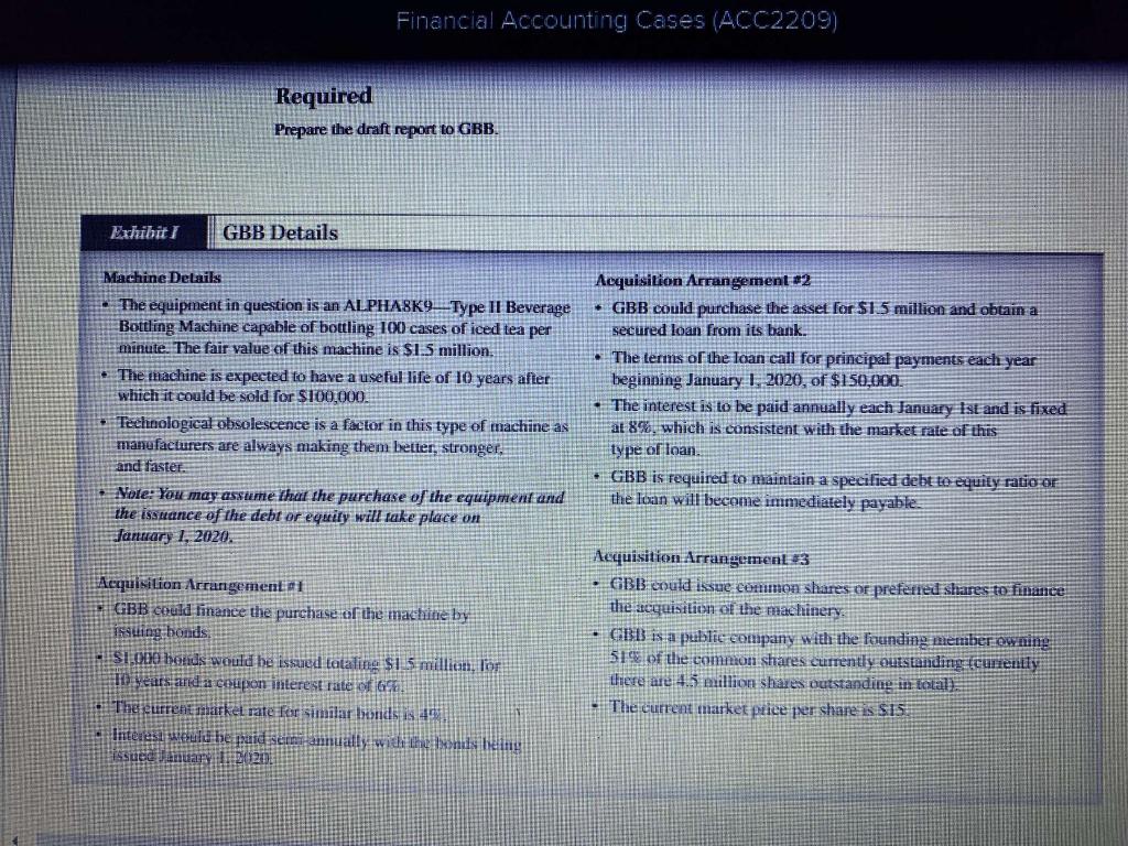 (Common Shares) INTRODUCTORY CASES Glacier Beverage Company Your partner, Siddig Fleming, has