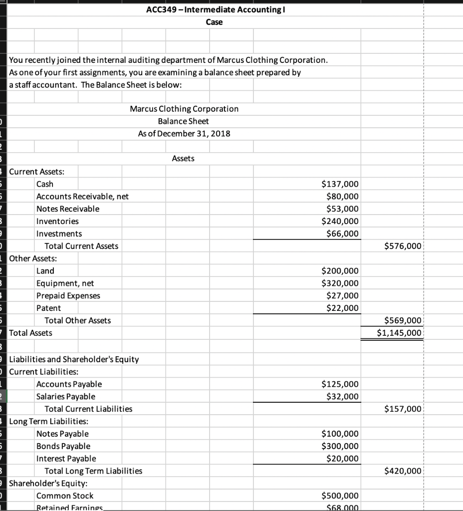 ACC349 - Intermediate Accounting Case You recently joined the internal auditing