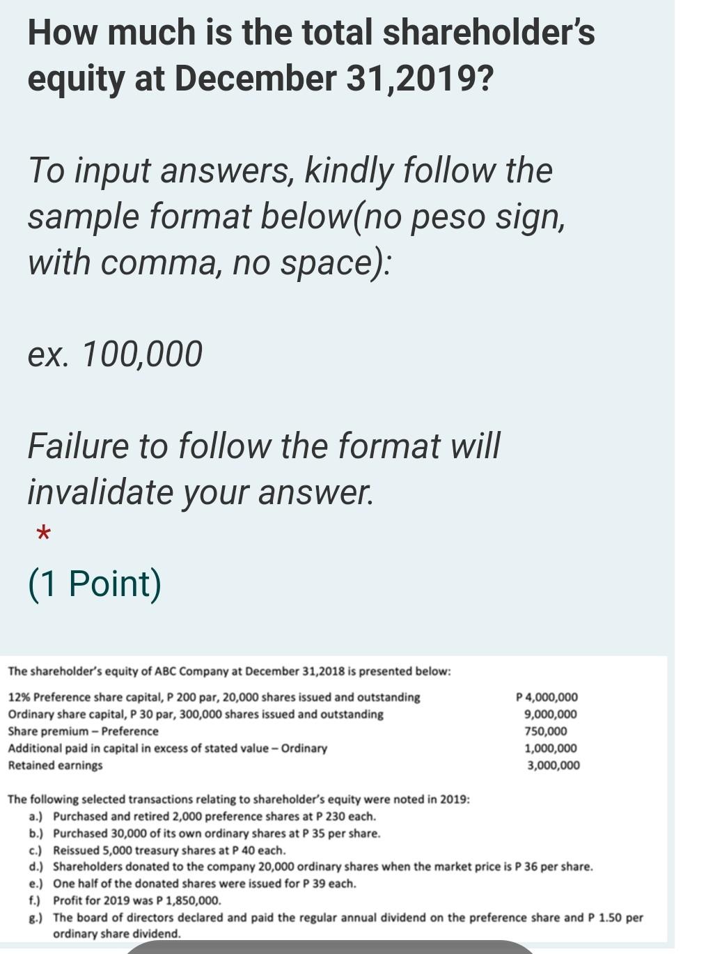  PROBLEM 2 How much is the total shareholder's equity at December