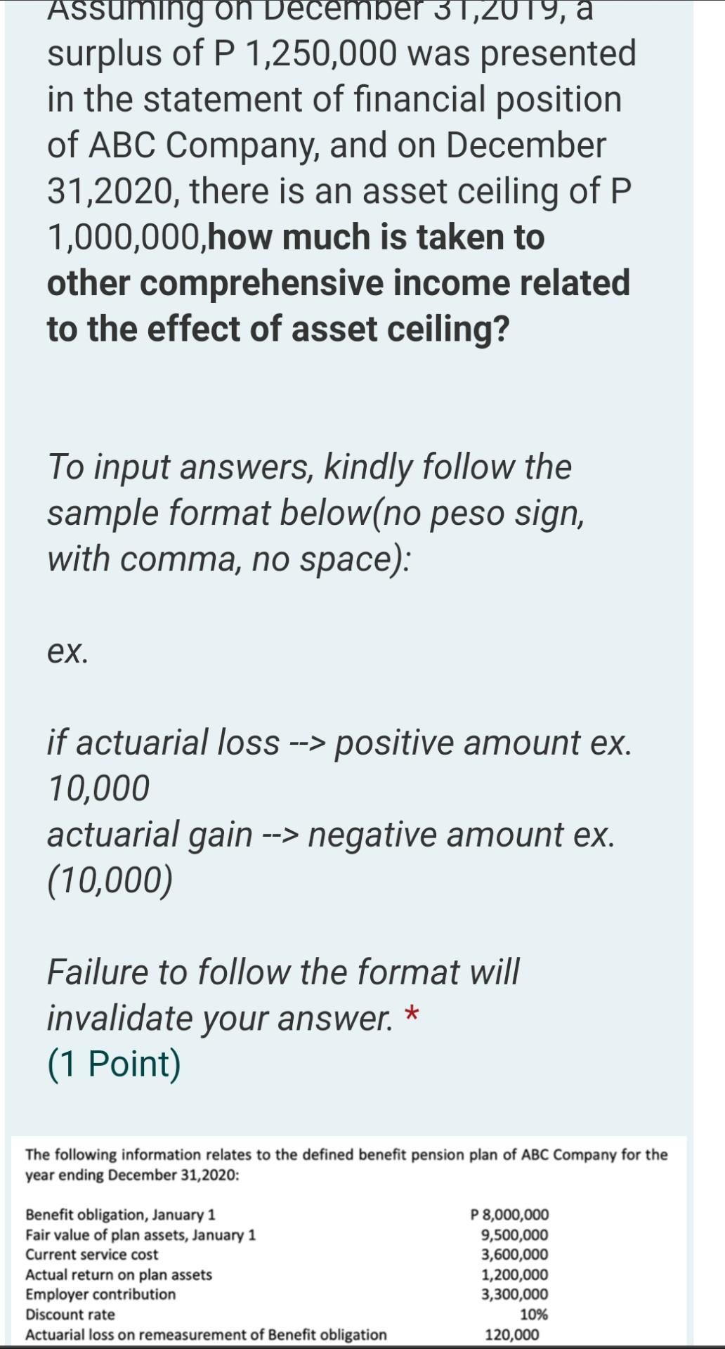 31,2019? To input answers, kindly follow the sample format below(no peso sign,