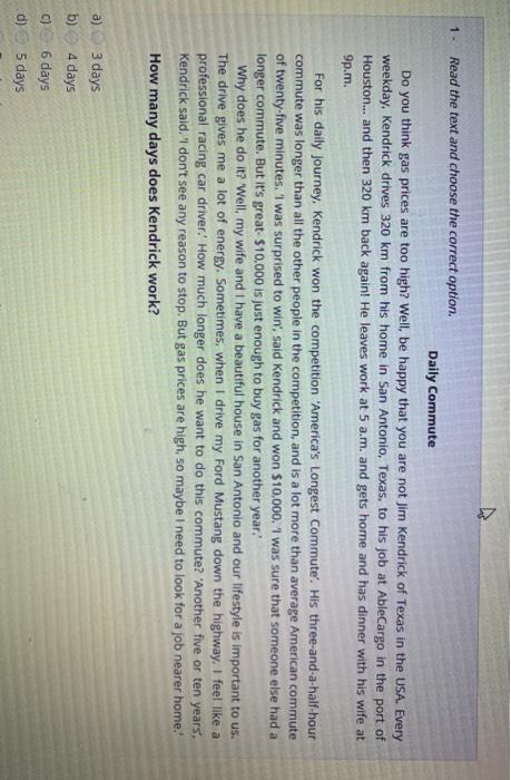  1 - Read the text and choose the correct option. Daily