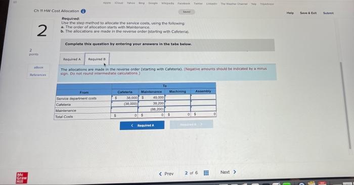 has two production departments, Machining and Assembly, and two service departments, Maintenance