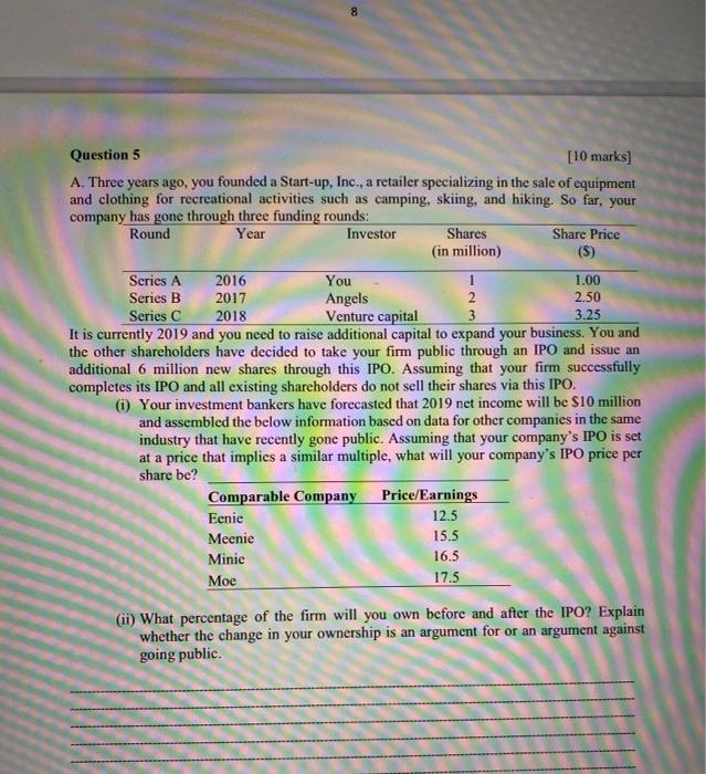  8 Question 5 [10 marks] A. Three years ago, you founded