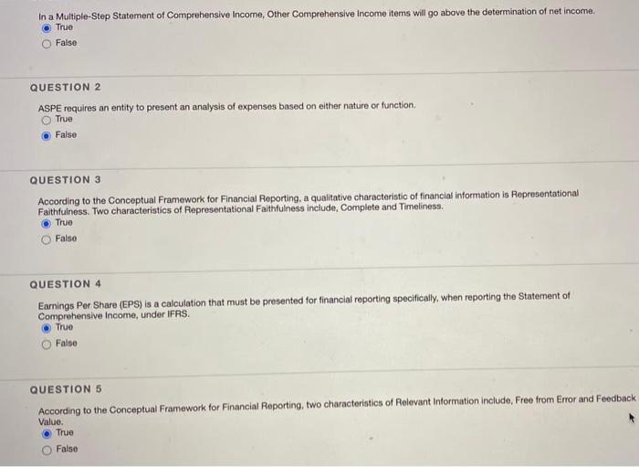 expenses based on other nature or function False True QUESTION 3 According