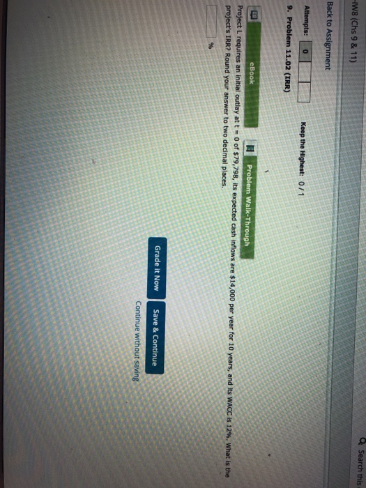  Search this HW8 (Chs 9 & 11) Back to Assignment Attempts: