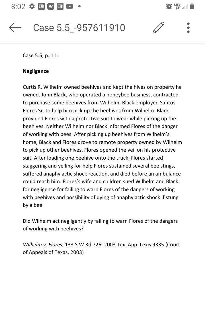 8:02 Case 5.5_-957611910 Case 5.5, p. 111 Negligence Curtis R. Wilhelm owned