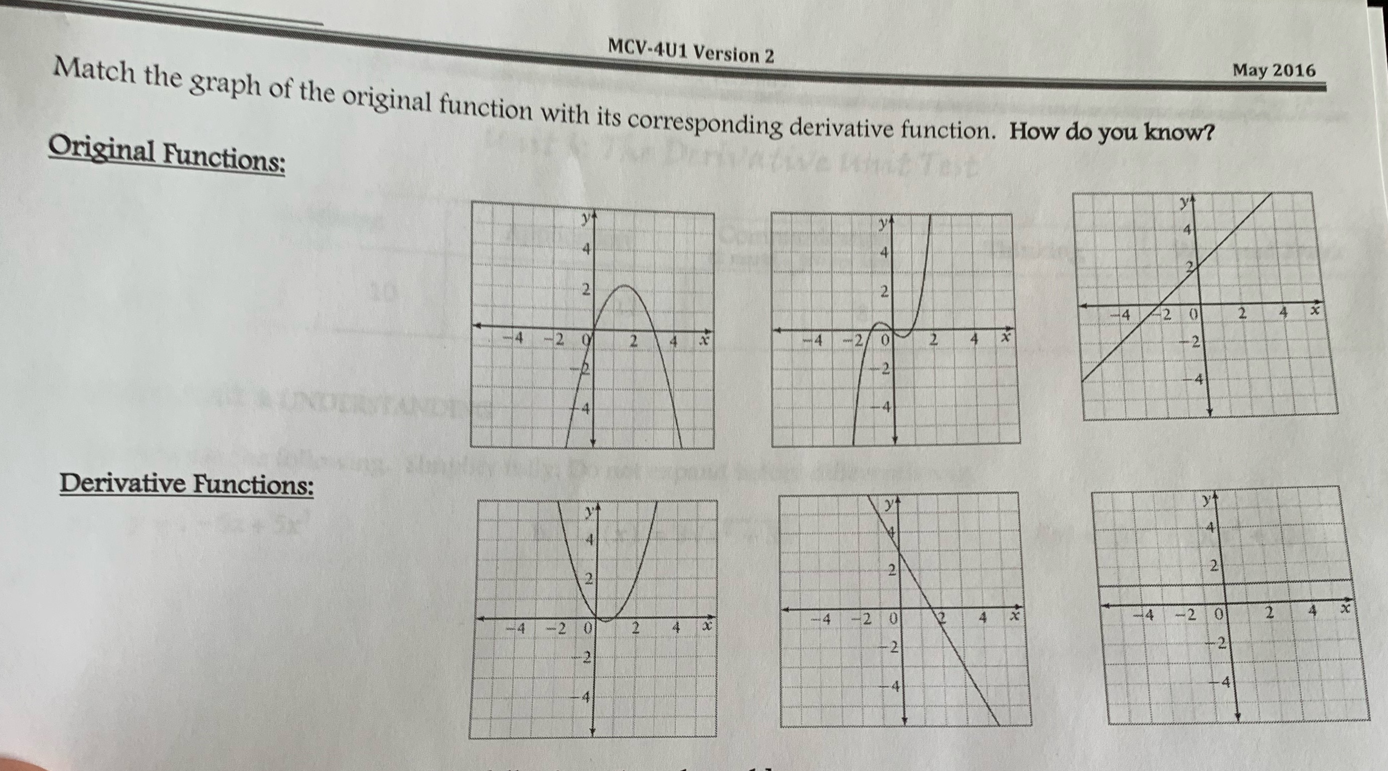 Calculus and vectors question plz help asappp MCV-4U1 Version 2 Original Functions: