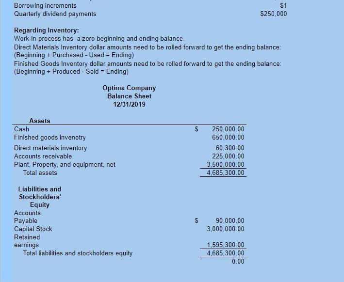Thank You OPTIMA, INC. Additional information: Ending finished goods inventory (percentage of