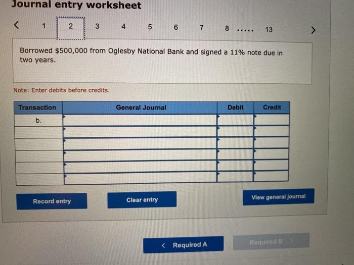 stock for $1,050,000 in cash. b. Borrowed $500,000 from Oglesby National Bank