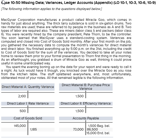  Chase 10-50 Missing Date: Varlances, Ledger Accounts (Appendix) (LO 10-1, 10-3,