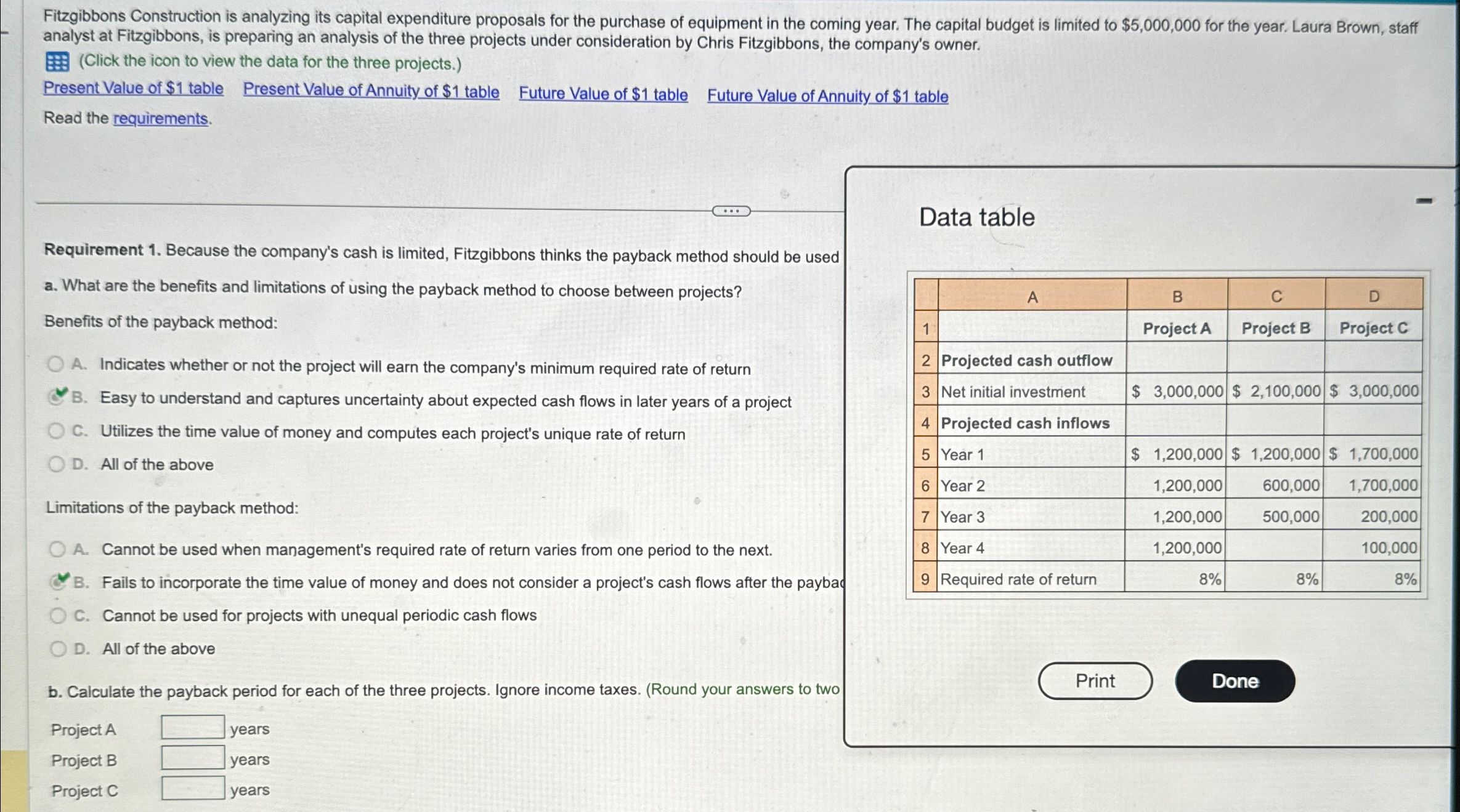  Answer Part B please Fitzgibbons Construction is analyzing its capital expenditure