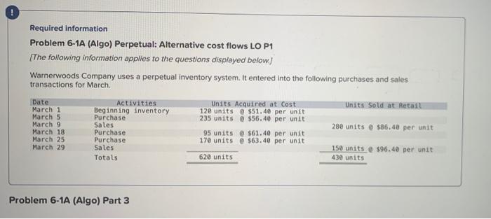 please solve this 4 question.. help me.. Required information Problem 6-1A (Algo)