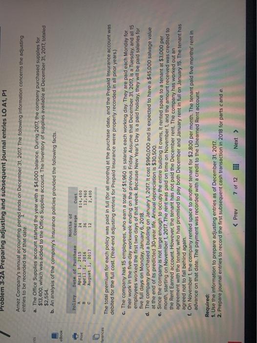  Problem 3-2A Preparing adjusting and subsequent journal entries LO A1, P1