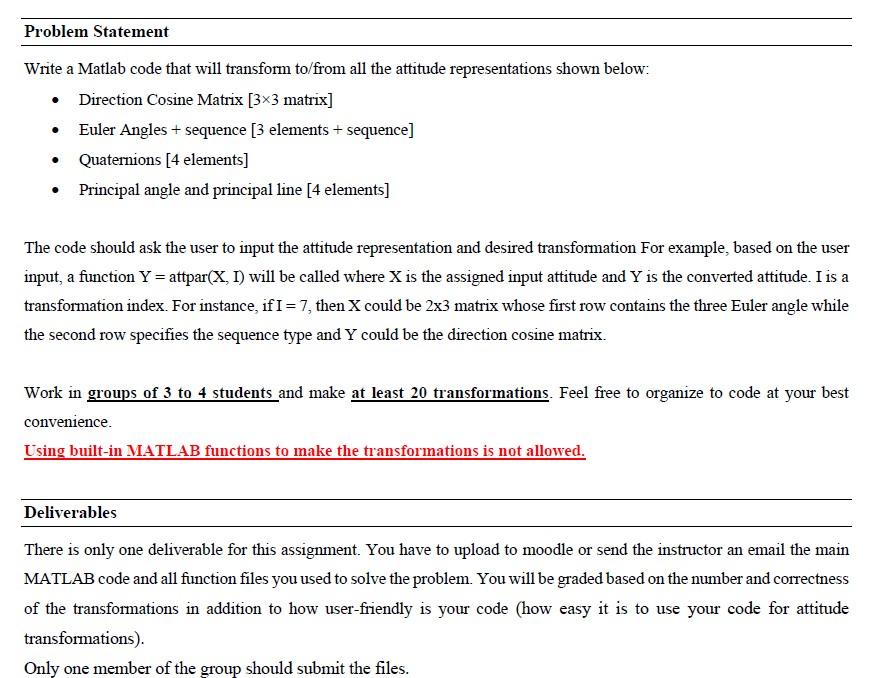  Problem Statement Write a Matlab code that will transform to/from all