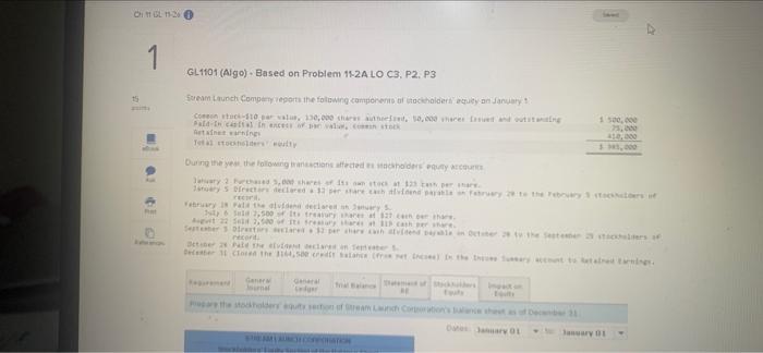  COLO 1 GL 1101 (Algo). Based on Problem 15-2A LO C3,