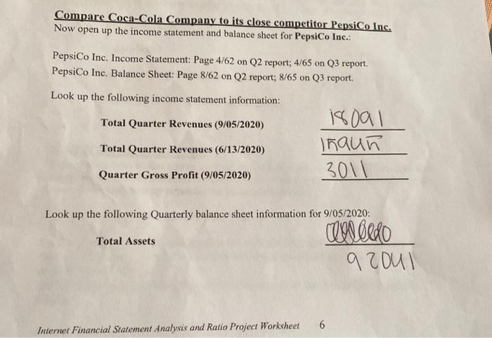 the numbers that correlate wih the ratios that need to be calculated