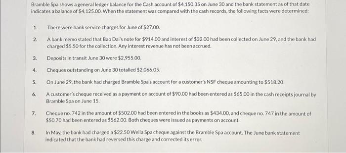 b? 1. 2. 3. 4. Bramble Spa shows a general ledger balance