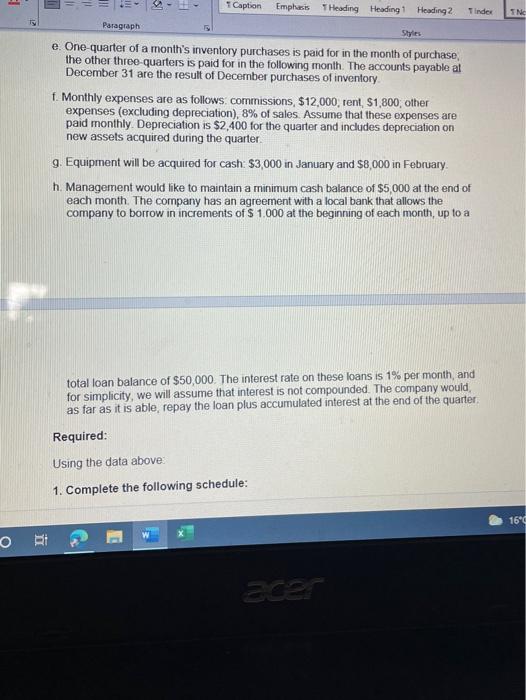 1 Completing a Master Budget (L04] The following data relate to the