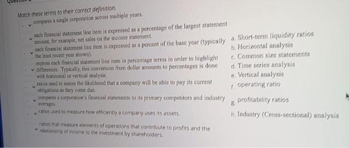  Motch these terms to their correct definition compares a single corporation