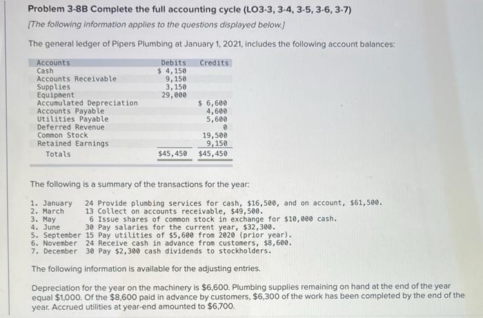  Problem 3-8B Complete the full accounting cycle (LO3-3, 3-4, 3-5, 3-6,