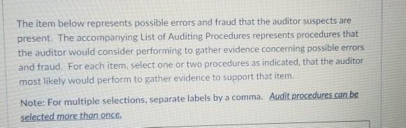  The item below represents possible errors and fraud that the auditor