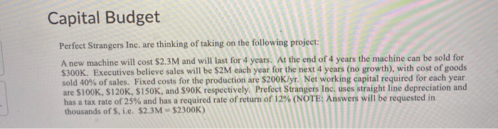 (in thousands) Your Answer: Answer Capital Budget Perfect Strangers Inc. are thinking