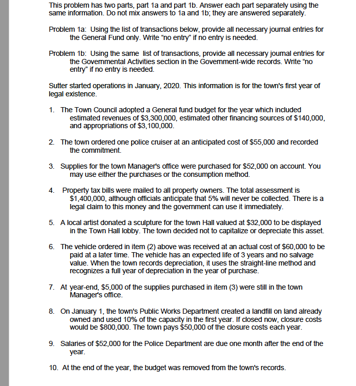 This problem has two parts, part 1a and part 1b. Answer