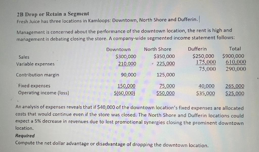  2B Drop or Retain a Segment Fresh Juice has three locations
