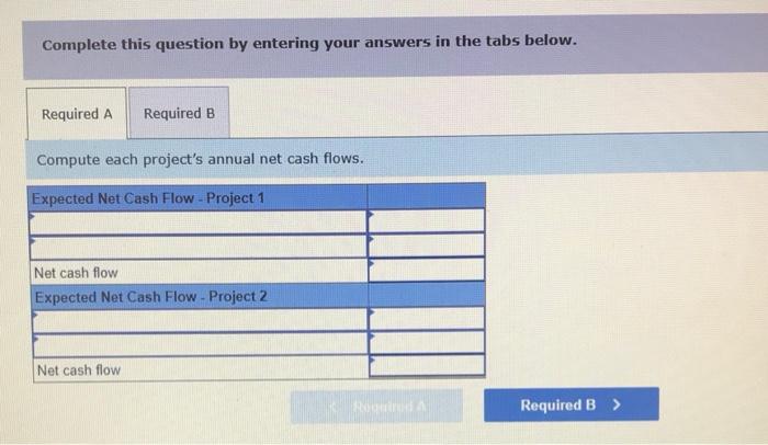 LO P1 Information for two alternative projects involving machinery investments follows. Project