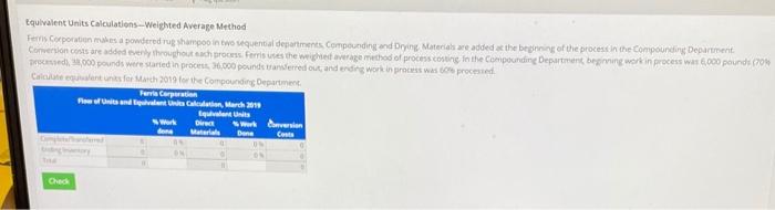 beginning of the process in the Compaundry Department Conded throughout proces. For