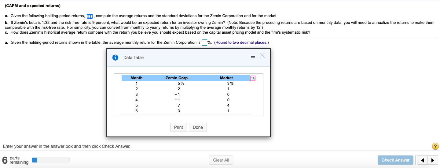 (CAPM and expected returns) a. Given the following holding-period returns, compute