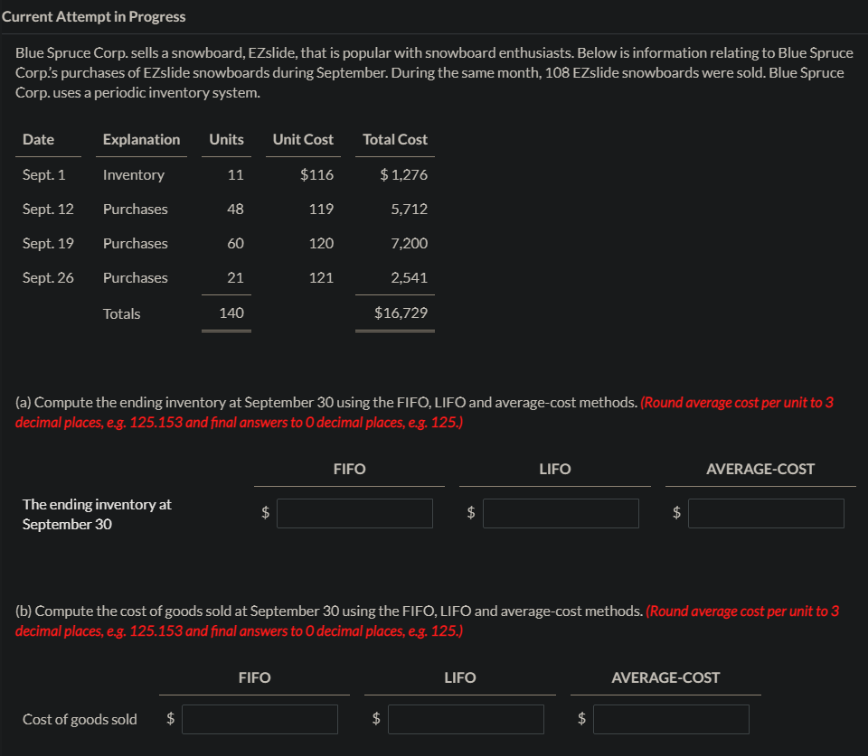 (a) Compute the ending inventory at September 30 using the FIFO, LIFO