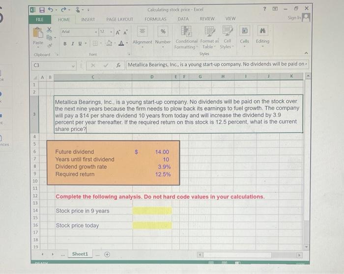 please include excel functions ? 5 - X 5 Calculating stock price